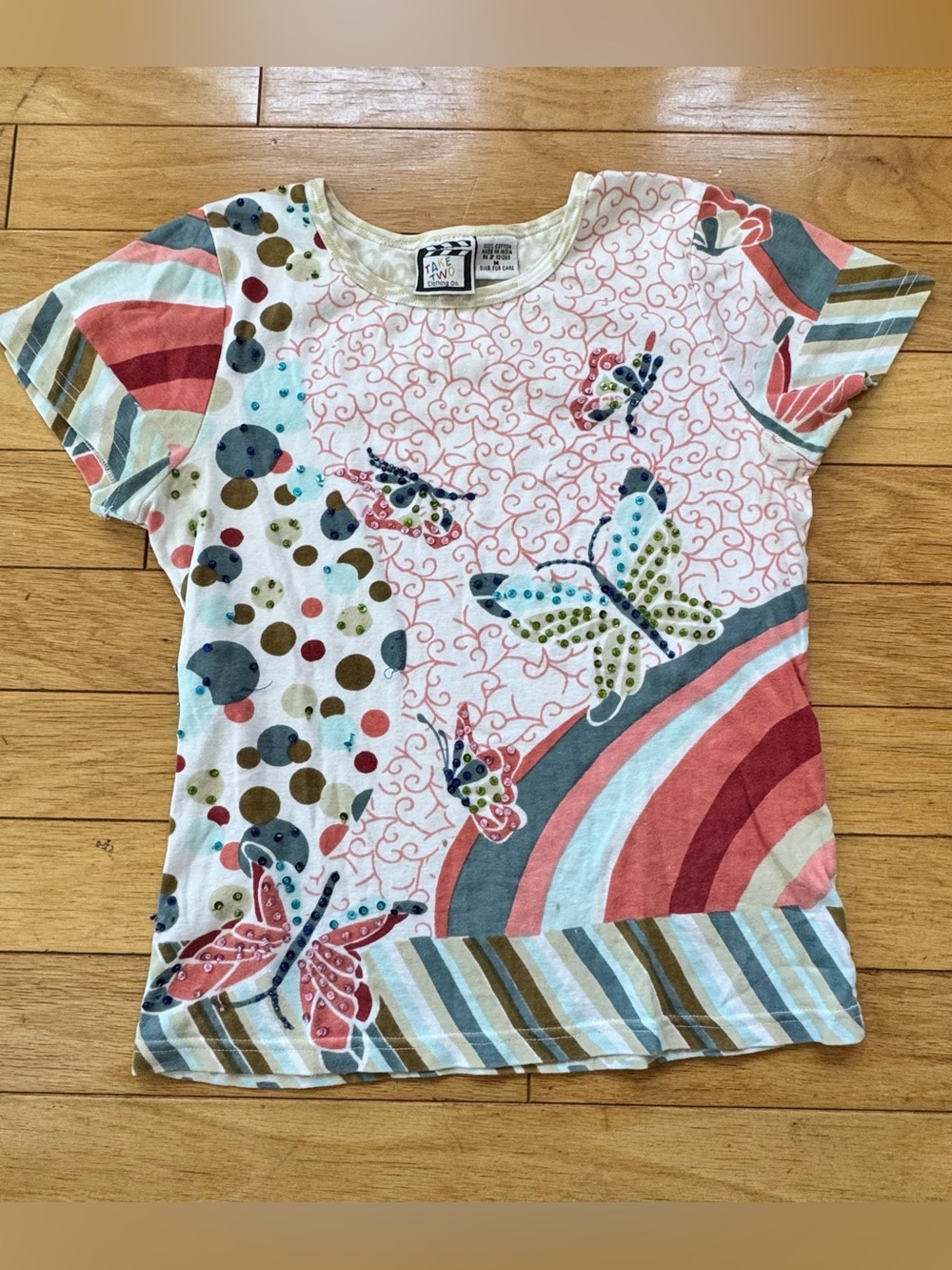 Vintage Take Two Clothing Co Butterfly Rhinestone Baby Tee Size M